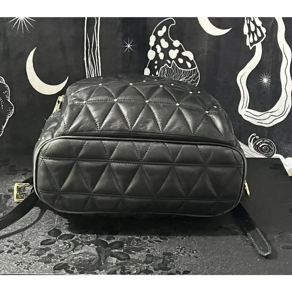 Michael Kors Abbey Medium Studded Leather Backpack Black Gold 35T8GAYB2L